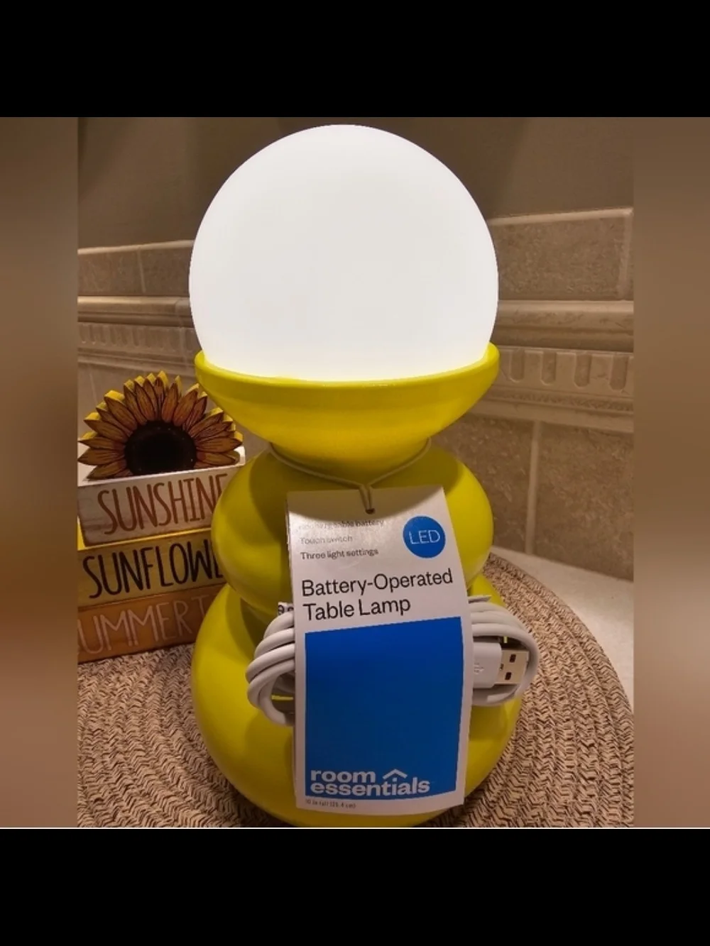 Room Essentials Yellow Rechargeable Lamp with Globe Shade